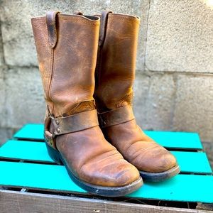 Distressed Leather Harness Boots